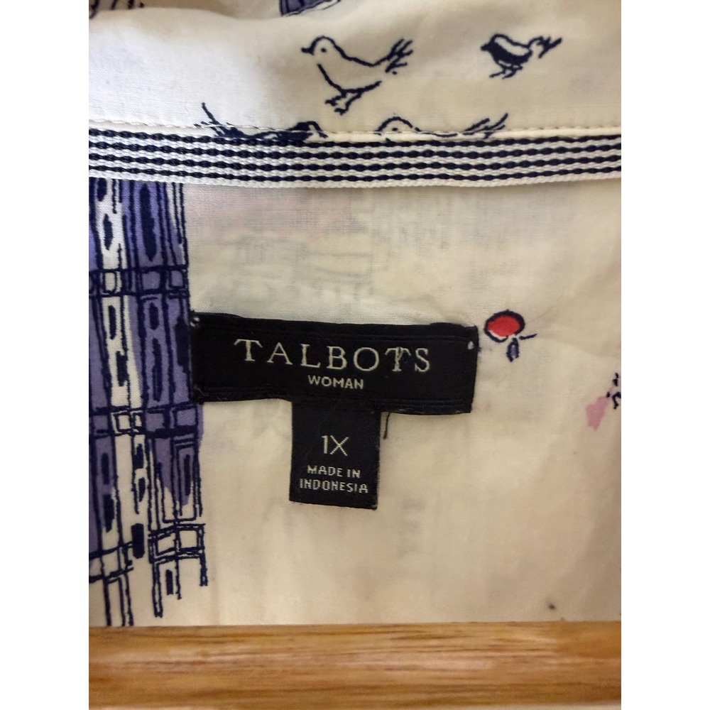 Talbots Plus Ivory London City Scenes Cotton Long Sleeve Button-Up Shirt Size 1X - Picture 3 of 5